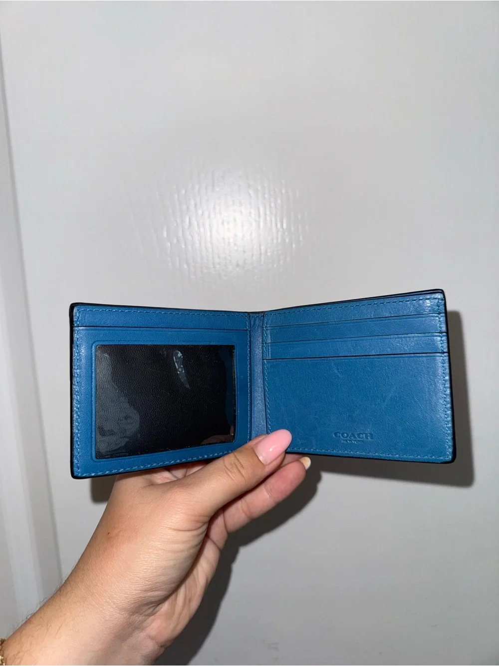 COACH Teal Blue Leather Bifold Card Wallet